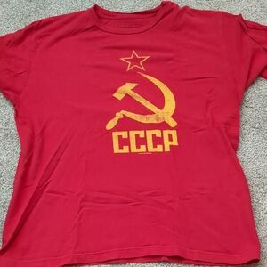 Red CCCP T-Shirt with Yellow Hammer and Sickle